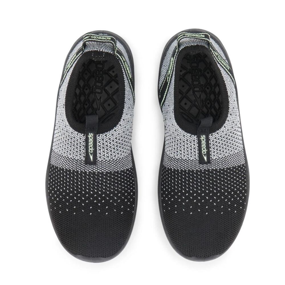 Speedo Surfknit Pro Water Shoes, Black Gray, Knit Mesh, Slip-On Aqua Sneakers